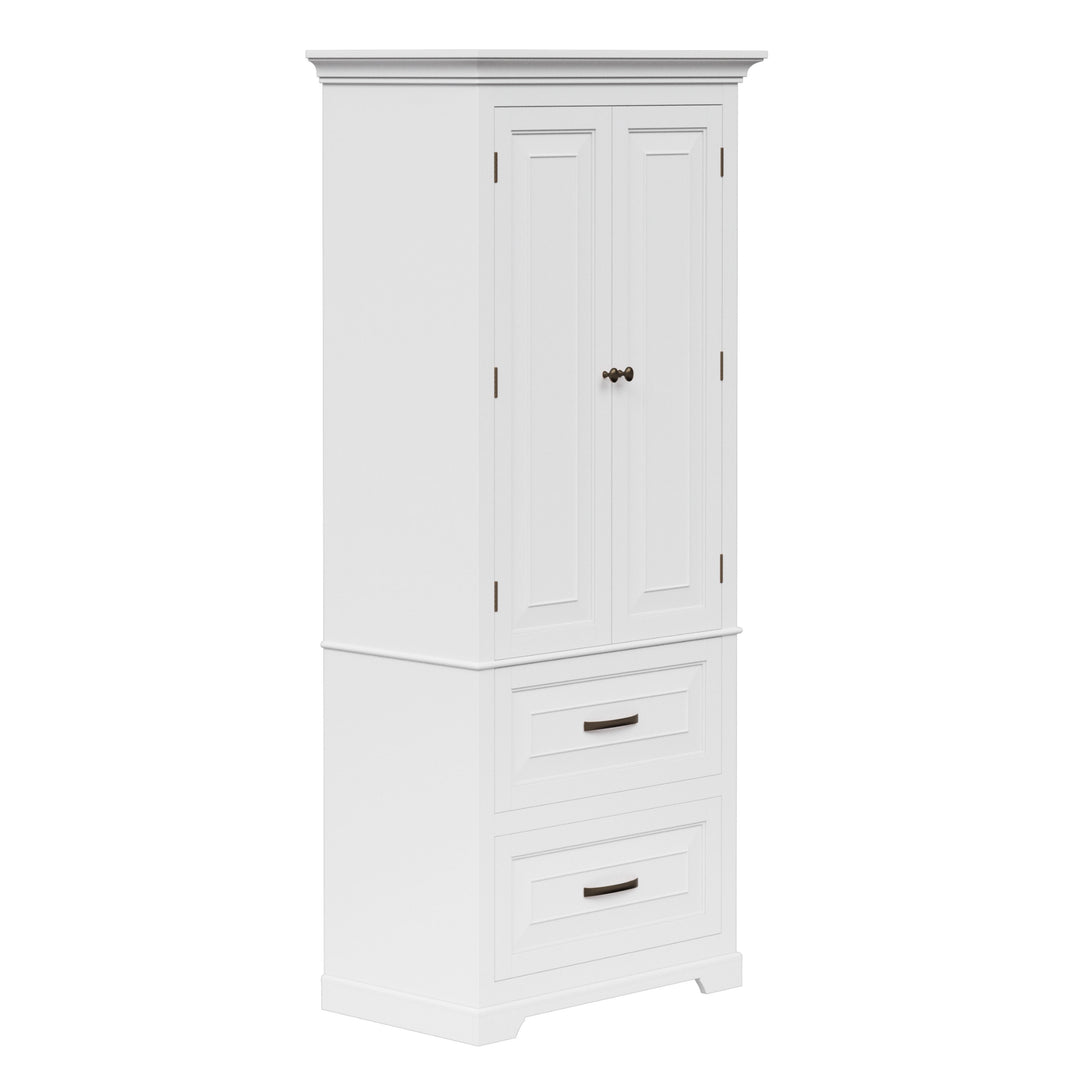 Teamson Home St. James Two-Door, Two Drawer Linen Tower, White