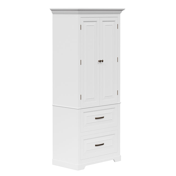 Teamson Home St. James Two-Door, Two Drawer Linen Tower, White