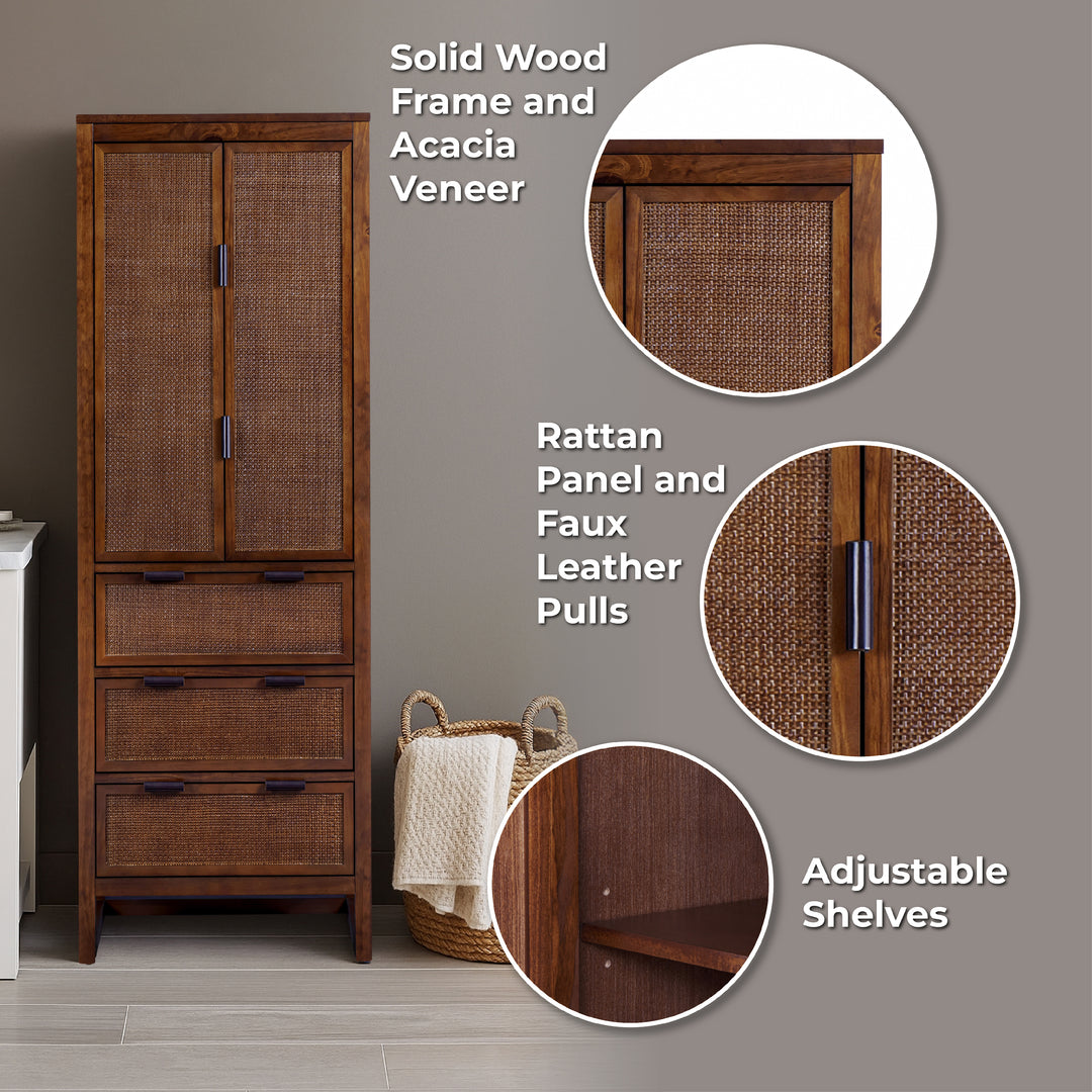Hatteras 24'' Wide Wood Linen Cabinet with Drawers and Shelved Compartments by Teamson Home