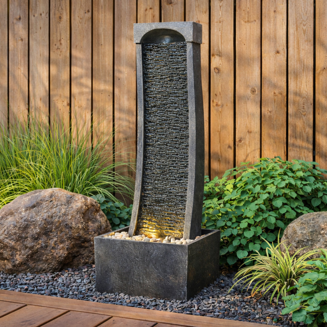 Teamson Home 38.5" Indoor/Outdoor Modern Curved Waterfall Fountain, Black