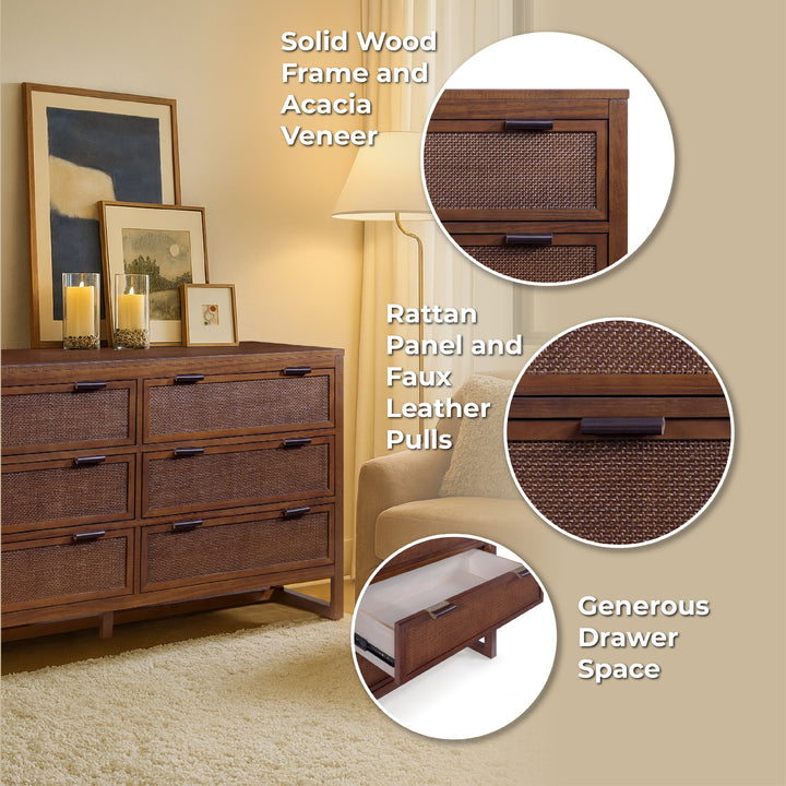 Hatteras 55'' Wide Wood Dresser with 6 Drawers by Teamson Home