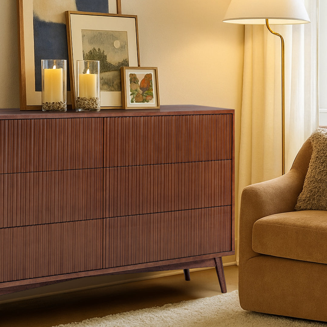 Tremolo 30'' Wide Wooden 6-Drawer Horizontal Dresser with Fluted Fronts by Teamson Home