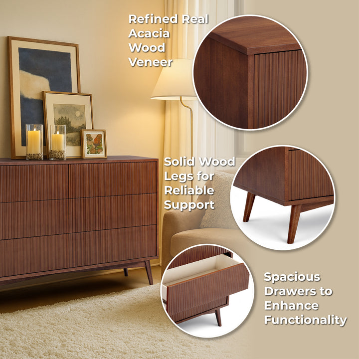 Tremolo 30'' Wide Wooden 6-Drawer Horizontal Dresser with Fluted Fronts by Teamson Home