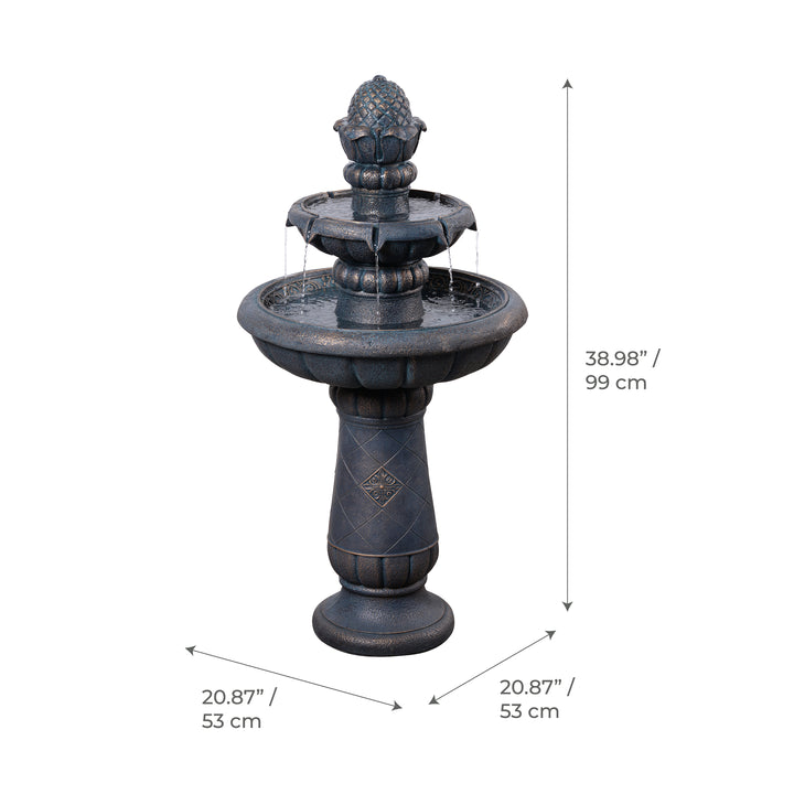 2-Tier Birdbath Water Fountain Outdoor Garden with Shallow Basin