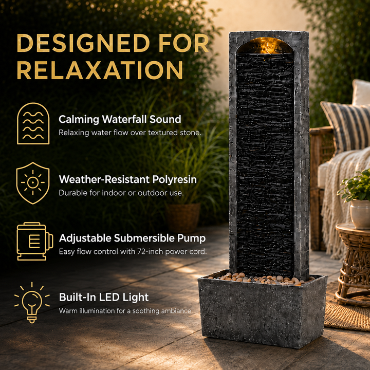 Teamson Home 38.5" Contemporary Outdoor LED Waterfall Fountain with Pebble Base