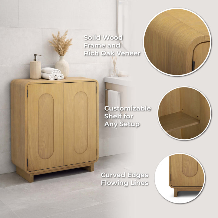 Tenley 28'' W Oak Veneer Accent Cabinet with Recessed Handle & Adjustable Shelf by Teamson Home
