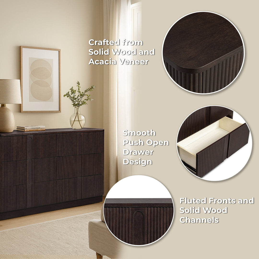 Potomac 55'' W Solid Wood Frame Dresser with 6 Push to Open Drawers