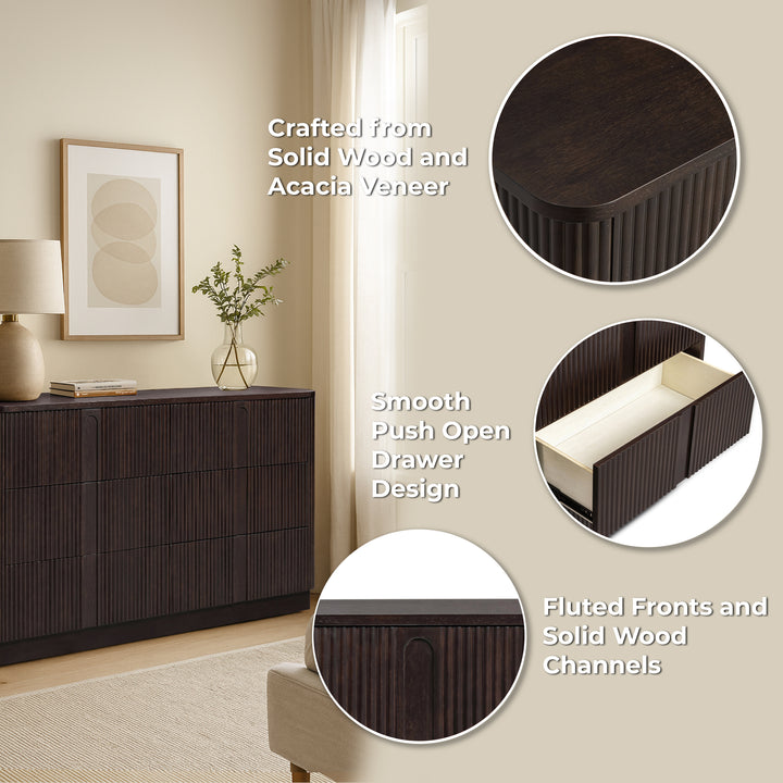 Potomac 55'' W Solid Wood Frame Dresser with 6 Push to Open Drawers