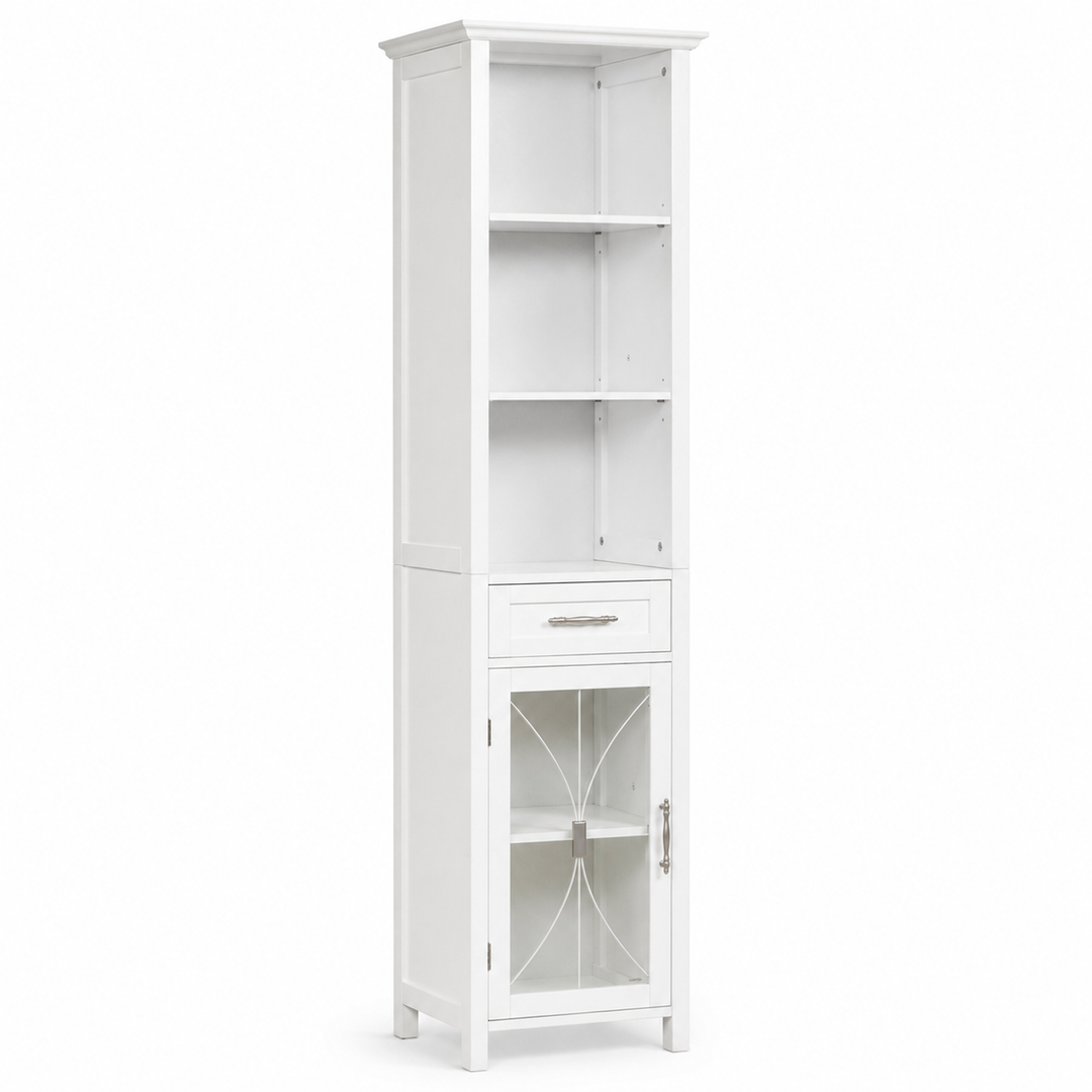 White Teamson Home Delaney Freestanding Linen Tower with Mixed Storage