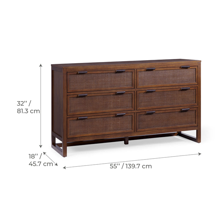 Hatteras 55'' Wide Wood Dresser with 6 Drawers by Teamson Home