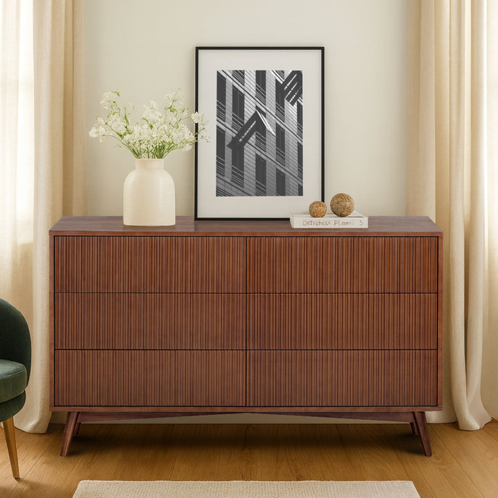 Tremolo 30'' Wide Wooden 6-Drawer Horizontal Dresser with Fluted Fronts by Teamson Home