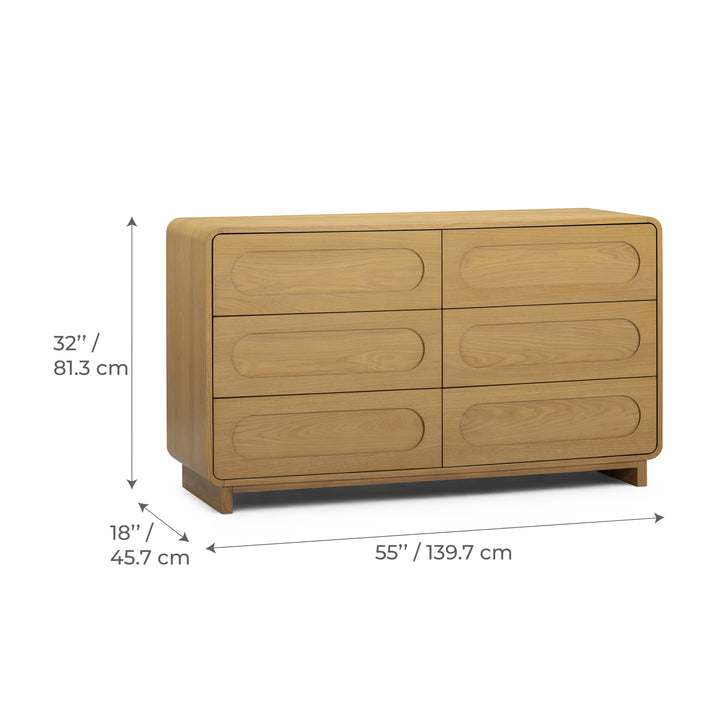 Tenley 55'' W Oak Veneer 6-Drawer Dresser with Push-Open Drawers by Teamson Home