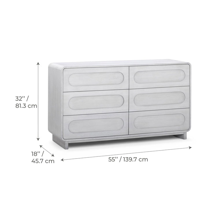 Tenley 55'' W Oak Veneer 6-Drawer Dresser with Push-Open Drawers by Teamson Home