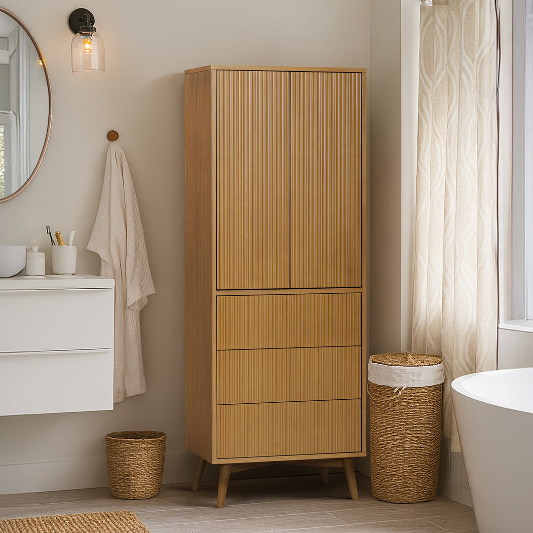 Tremolo 24'' Wide Wooden Linen Cabinet with 2 Doors & 3 Drawers by Teamson Home