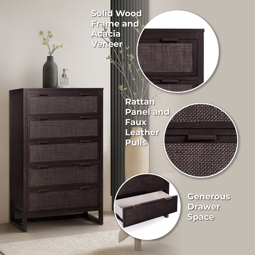 Hatteras 30'' Wide Wood Dresser with 5 Drawers by Teamson Home