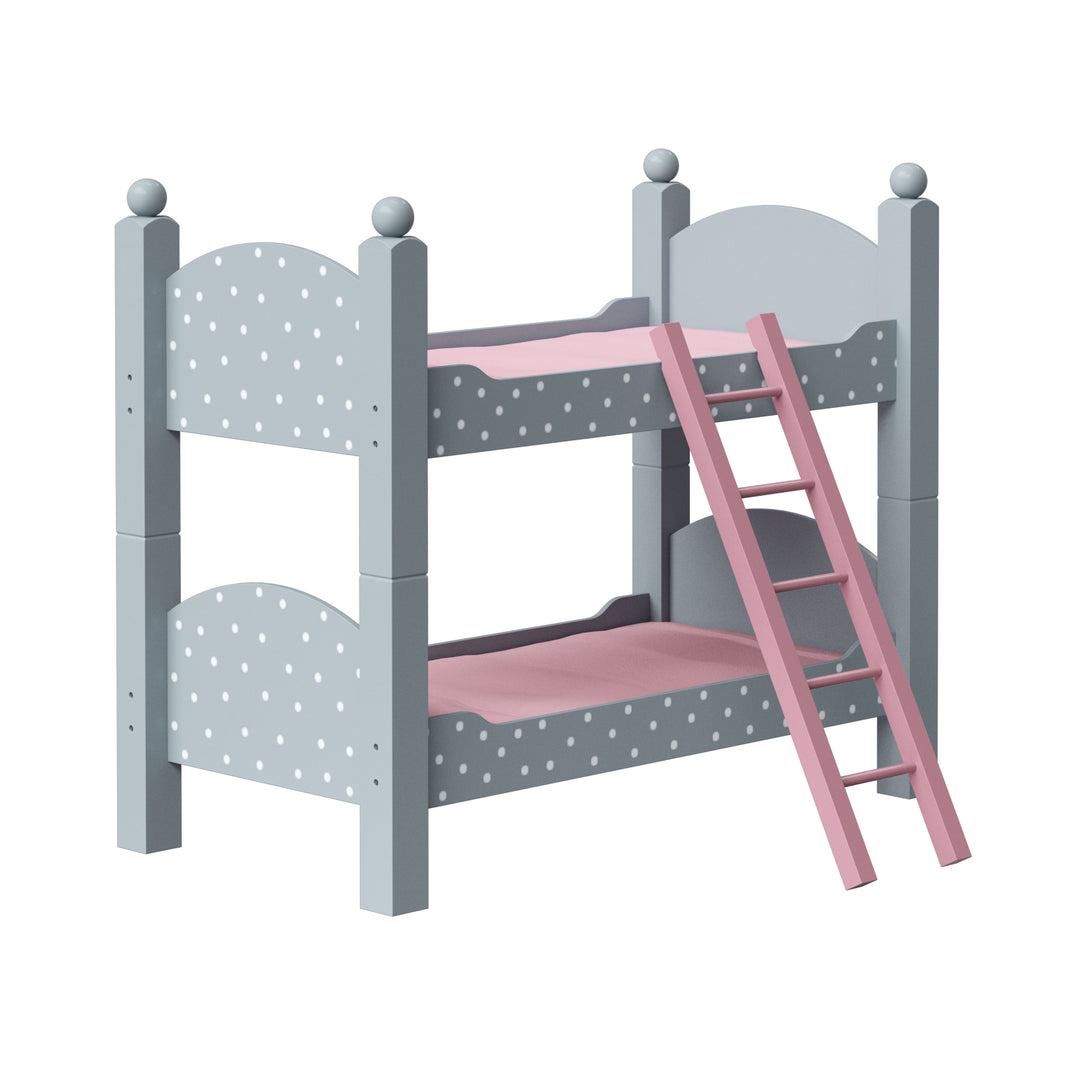 side view of the beds stacked as a bunk bed with ladder