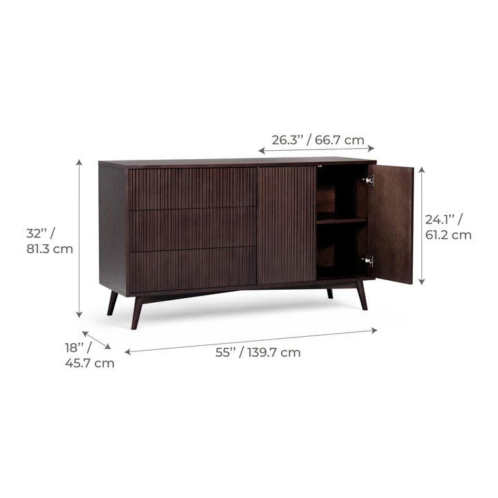 Tremolo 55'' Wide Wooden Sideboard with 2 Doors & 3 Draawers by Teamson Home