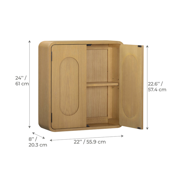 Tenley 22'' W Oak Veneer Wall Cabinet with Recessed Handles & Adjustable Shelf