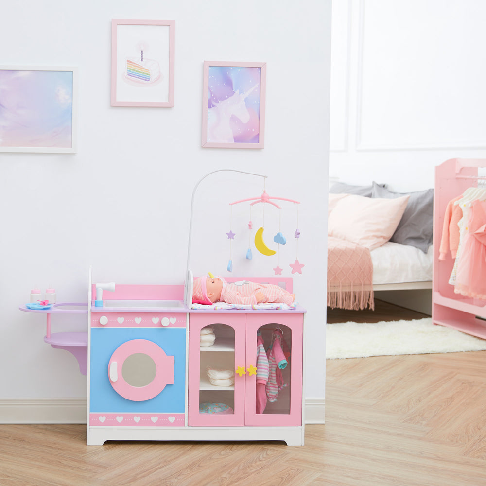 Olivia's Little World Wooden 6-in-1 Baby Doll Changing Station, Pink/Purple