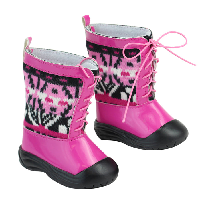 Sophia’s Cute Boho Bohemian Ikat Print Knit Slip On Lace Up Seasonal Winter Snow Boots for 18” Dolls, Pink