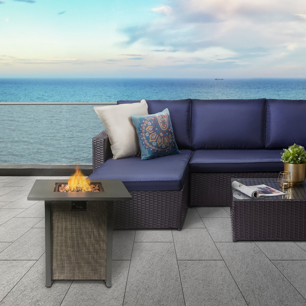 Peaktop Outdoor 28" Propane Gas Fire Pit with Woven Textilene Base, Beige