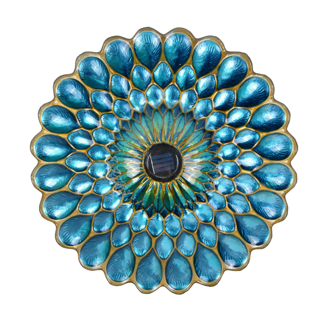 Teamson Home 18" Outdoor Solar Glass Flower Mosaic Birdbath with LED Lights and Stand, Blue