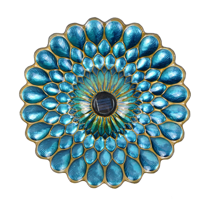 Teamson Home 18" Outdoor Solar Glass Flower Mosaic Birdbath with LED Lights and Stand, Blue