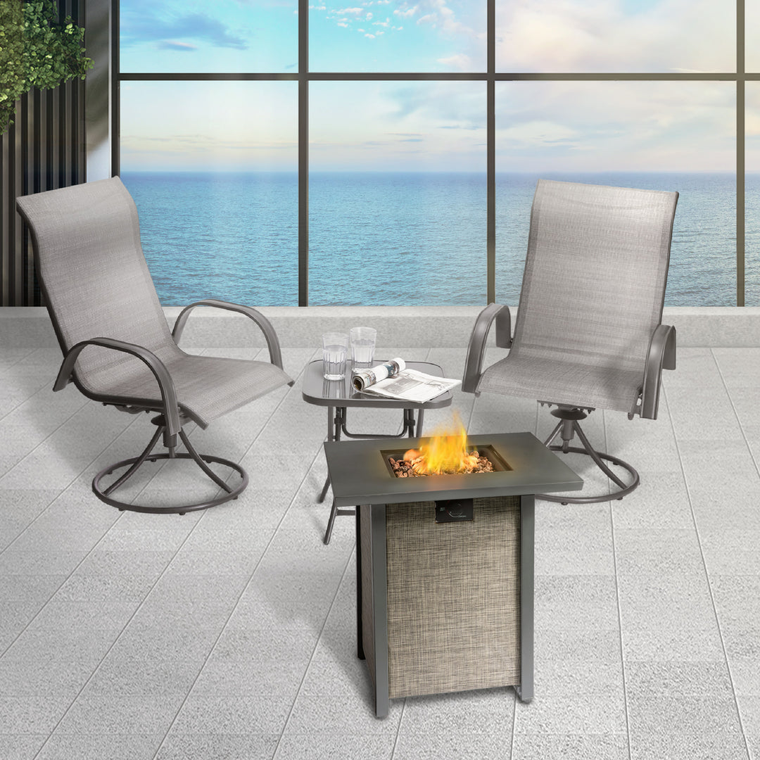 Peaktop Outdoor 28" Propane Gas Fire Pit with Woven Textilene Base, Beige