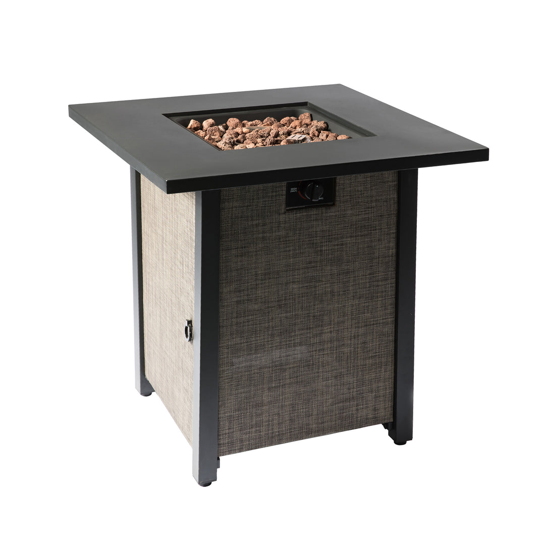 Teamson Home 27.95" Outdoor Metal & Textliene Propane Gas Fire Pit Table and Accessories, Brown/Beige