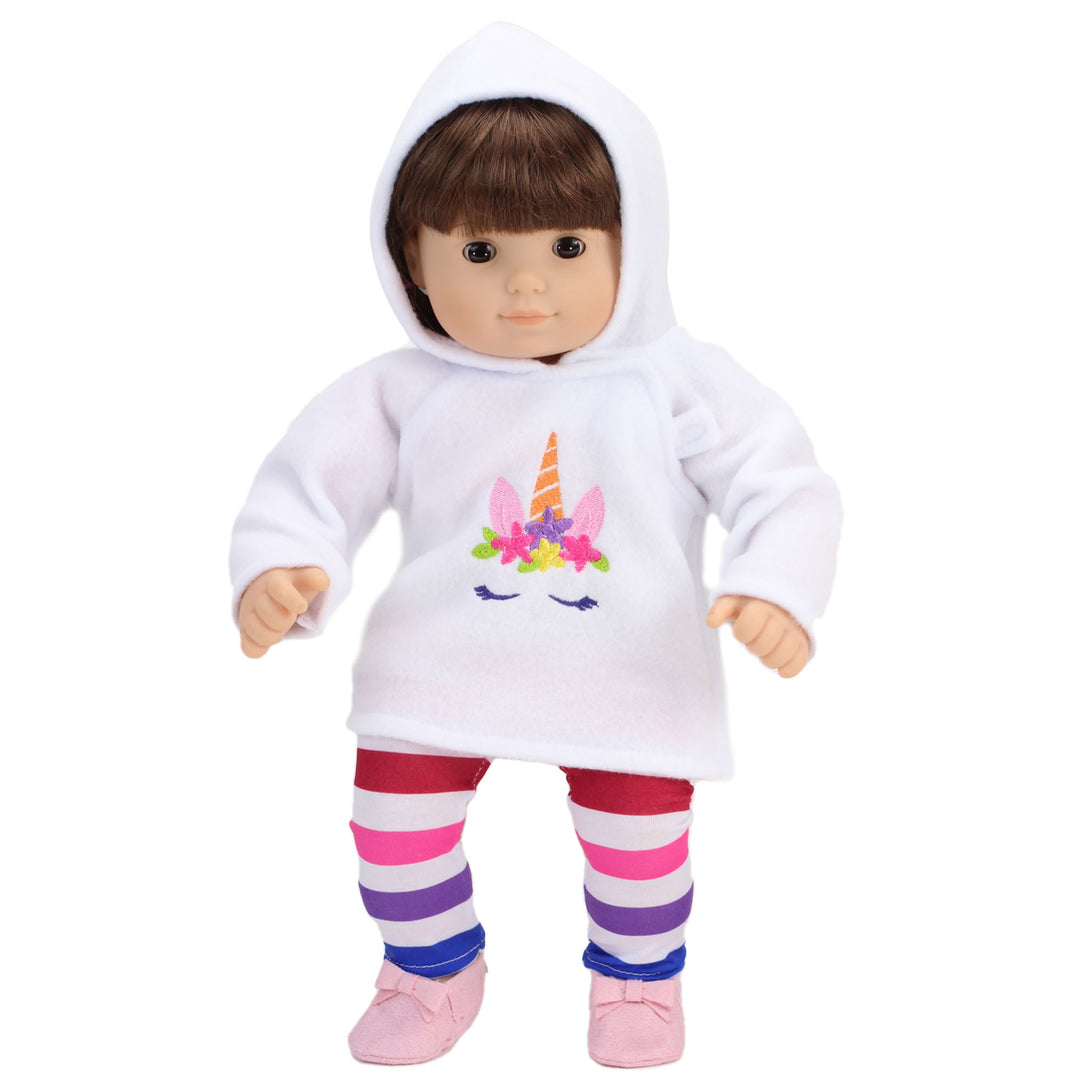 Sophia's Fleece Unicorn Hoodie & Rainbow Stripe Leggings for 15" Dolls, Multicolor
