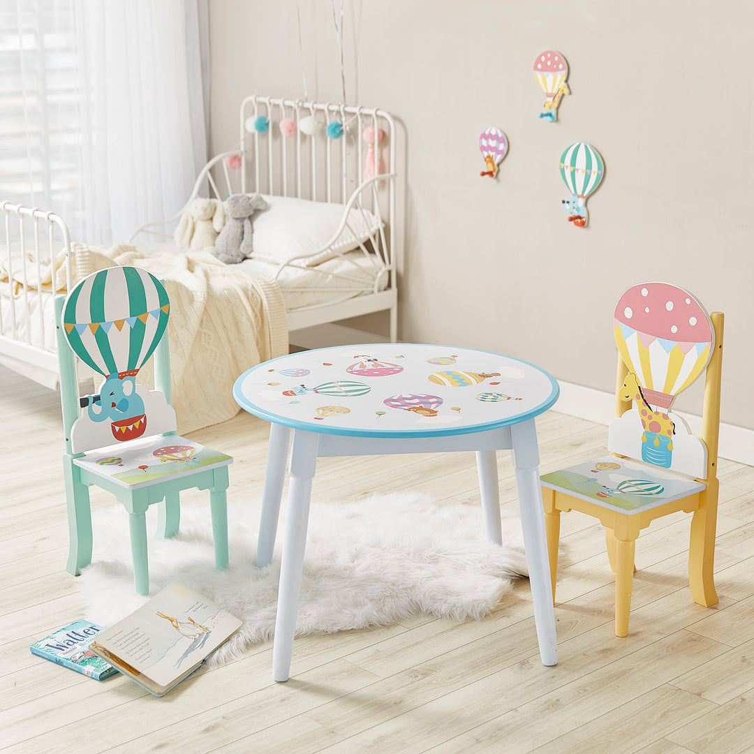Fantasy Fields Toy Furniture Hand-Painted Hot Air Balloons Round Table, Gray/Blue