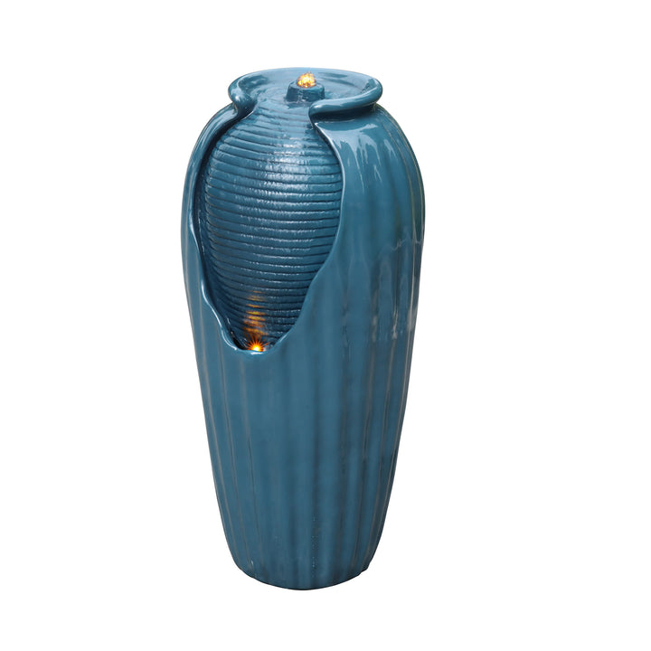 Teamson Home Indoor/Outdoor Contemporary Vase Water Fountain with LED Lights on the top and on the side, Blue