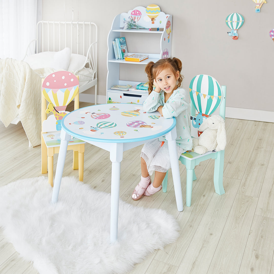 Fantasy Fields Toy Furniture Hand-Painted Hot Air Balloons Round Table, Gray/Blue