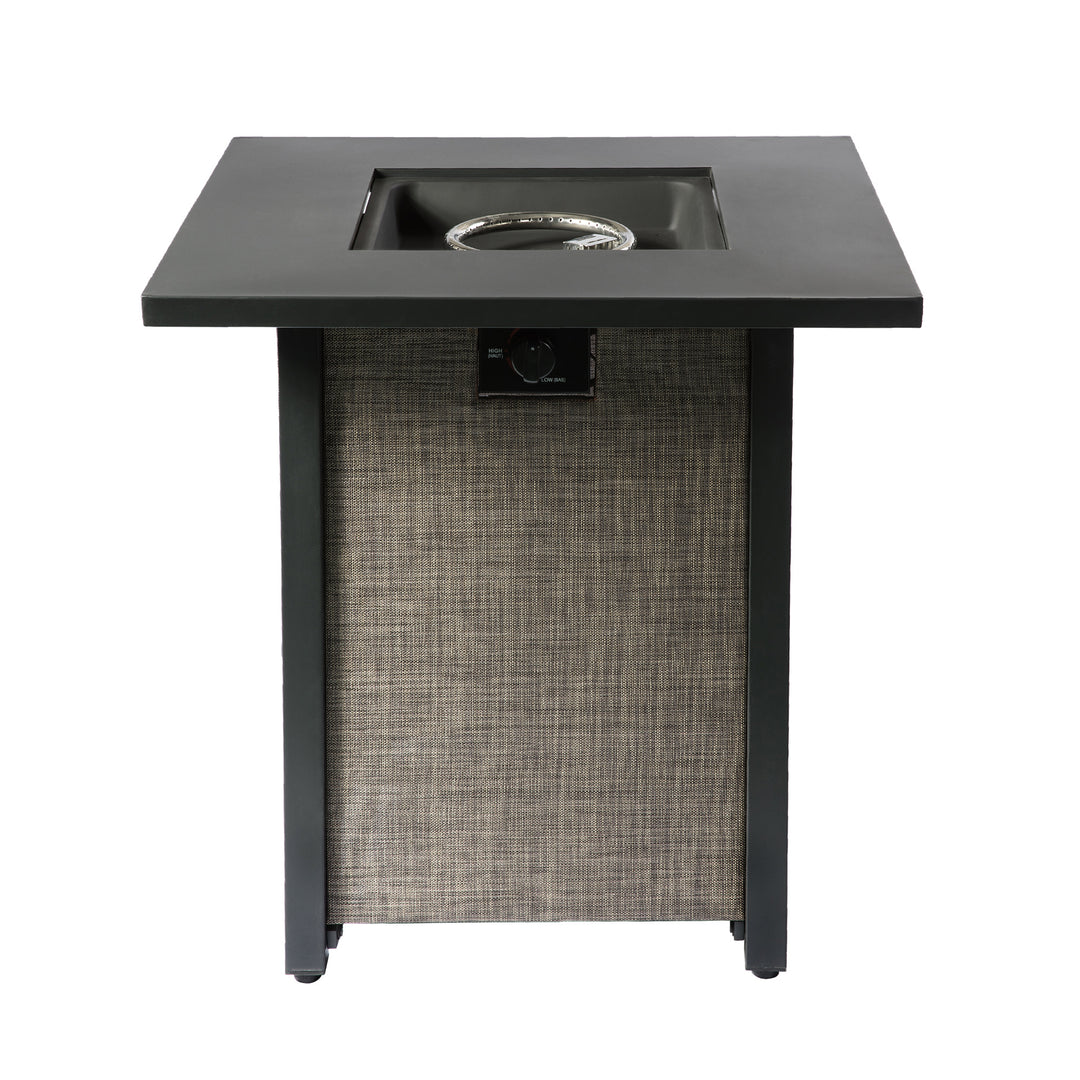 Teamson Home 27.95" Outdoor Metal & Textliene Propane Gas Fire Pit Table and Accessories, Brown/Beige