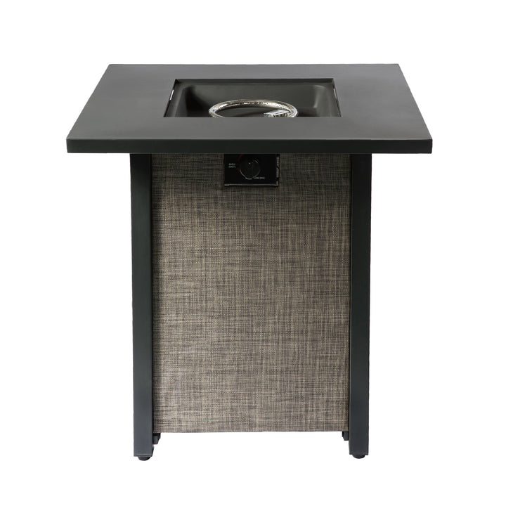Teamson Home 27.95" Outdoor Metal & Textliene Propane Gas Fire Pit Table and Accessories, Brown/Beige