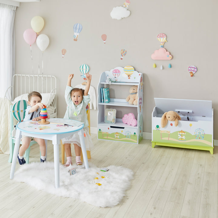 Fantasy Fields Toy Furniture Hand-Painted Hot Air Balloons Round Table, Gray/Blue