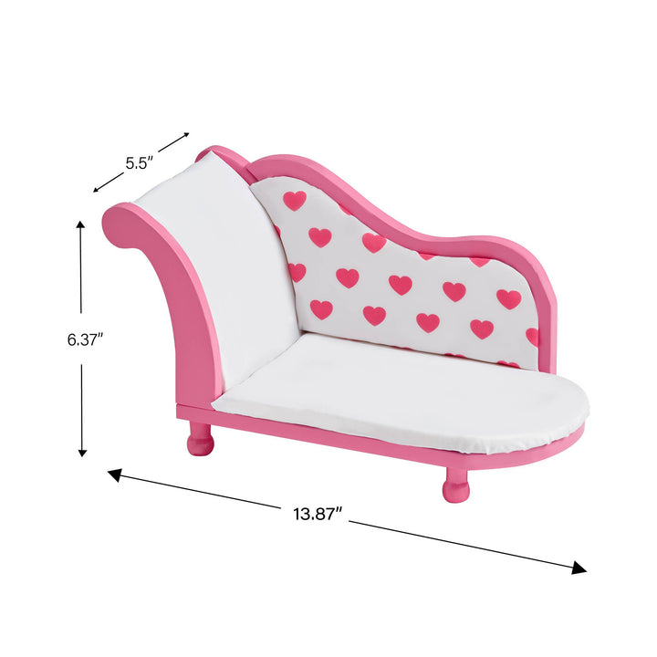 Olivia's Little World Princess of Hearts Dolls Chaise Lounge for 18" Dolls, White/Pink