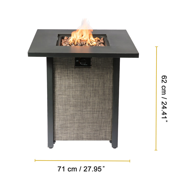 Teamson Home 27.95" Outdoor Metal & Textliene Propane Gas Fire Pit Table and Accessories, Brown/Beige